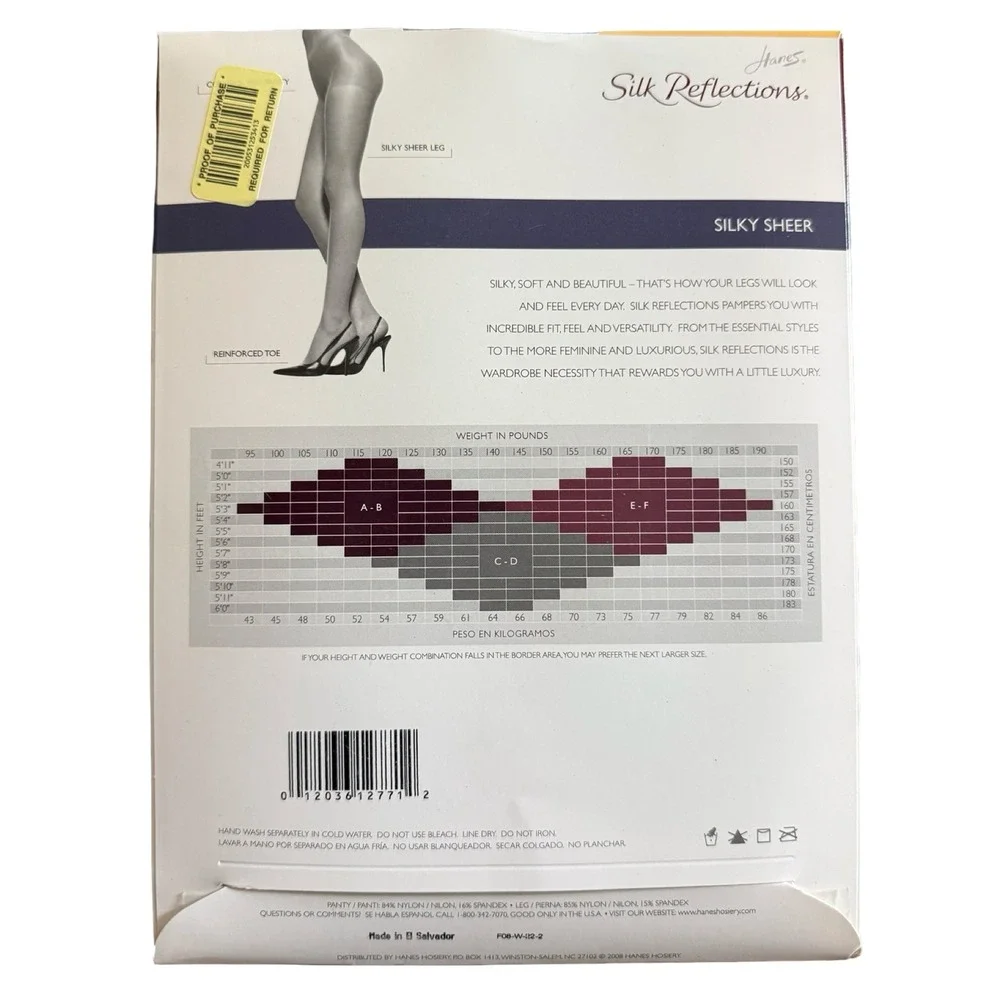 Hanes Silk Reflections Sheer Control Top Pantyhose Barely Black Size‎ EF 718